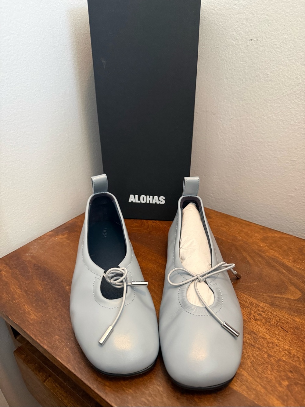 Alohas Rosalind Blue Leather Ballet Flats